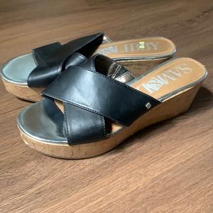 Sam & Libby black wedge slides